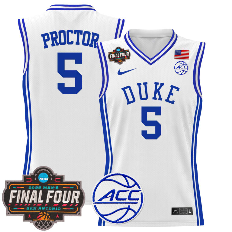 Men Duke Blue Devils 5 Proctor white 2025 Final Four Patch NCAA Jersey